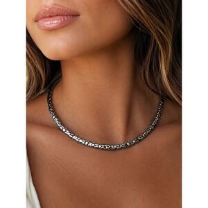 Vintage Silver Tone Collar Necklace Modernist Choker Pebble Artisan Signed Best